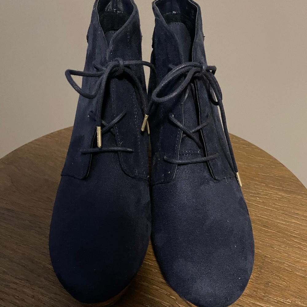Excellent condition navy wedge ankle booties
